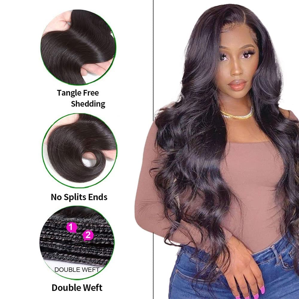 ZIYU Body Wave One Bundle Human Hair 28 inch 100% Human Hair Bundle Unprocessed Brazilian Body Wave Weave Bundles Human Hair Natural Black Color for Black Women
