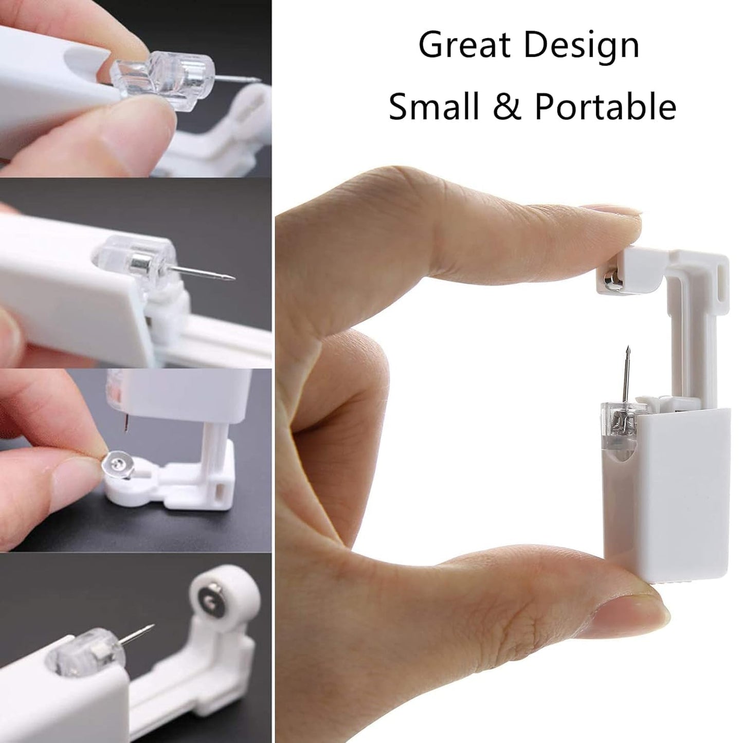 2 Pack Ear Piercing Kit, 3mm Silver Ear Piercing Kit Gun, Ear Piercing Tool, Comes with a Pair of Dart Shaped Replaceable Earrings (Black)