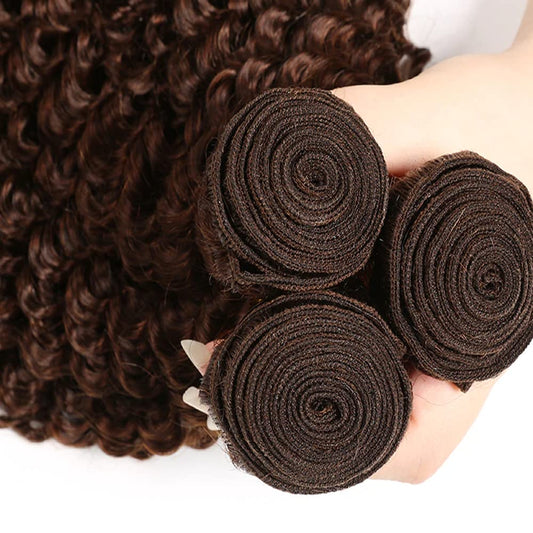 #4 Deep Curly Weave Bundles Human Hair Dark Brown Kinky Curly Bundles Double Weft Brazilian Remy Hair Extensions Wet and Wavy Bundles Silky Soft for Black Women(22 24 26 Inch 3 Bundles)