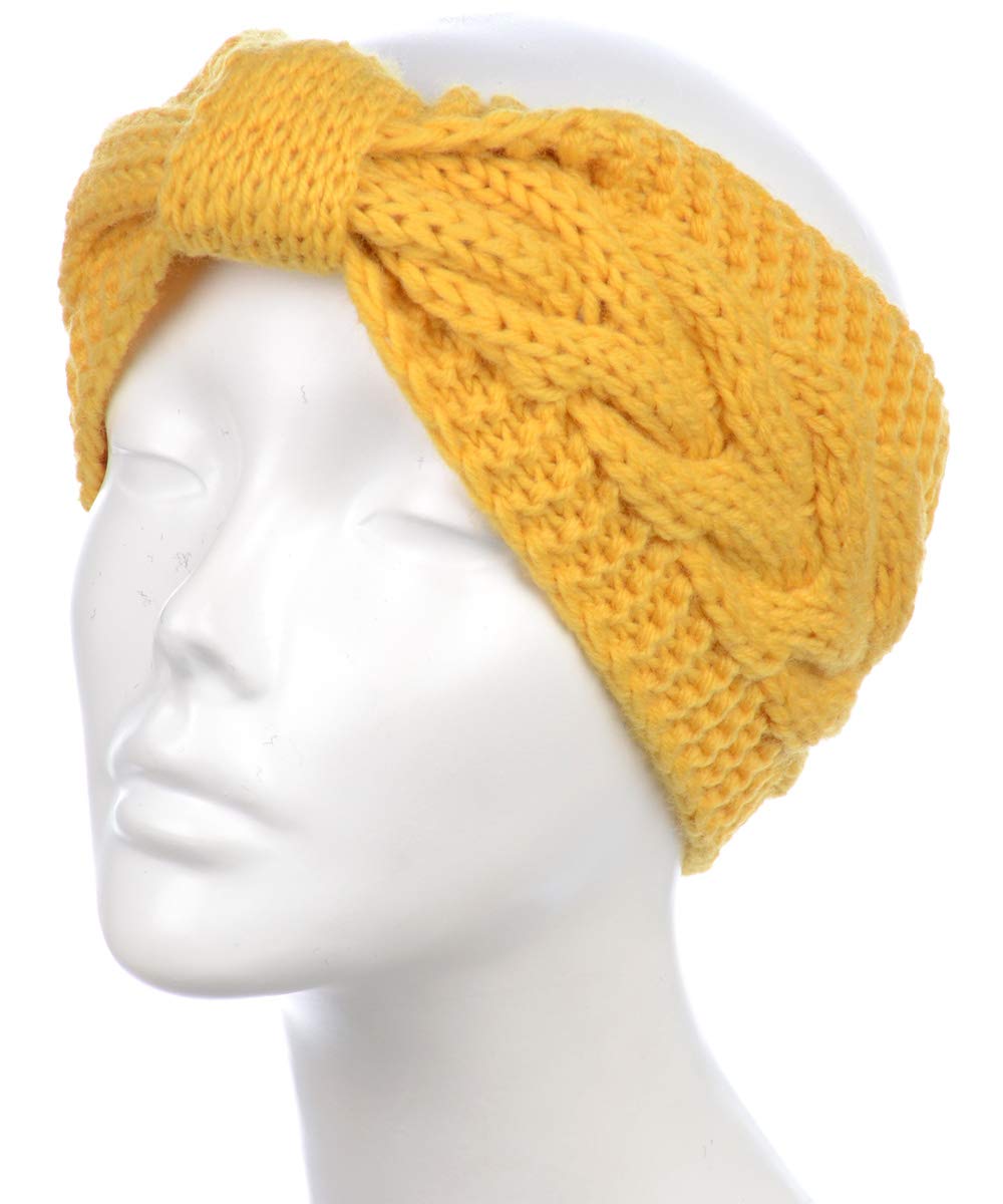 Womens Winter Boho Chic Classic Cable Bow Knotted Crochet Knitted Turban Headband Headwrap