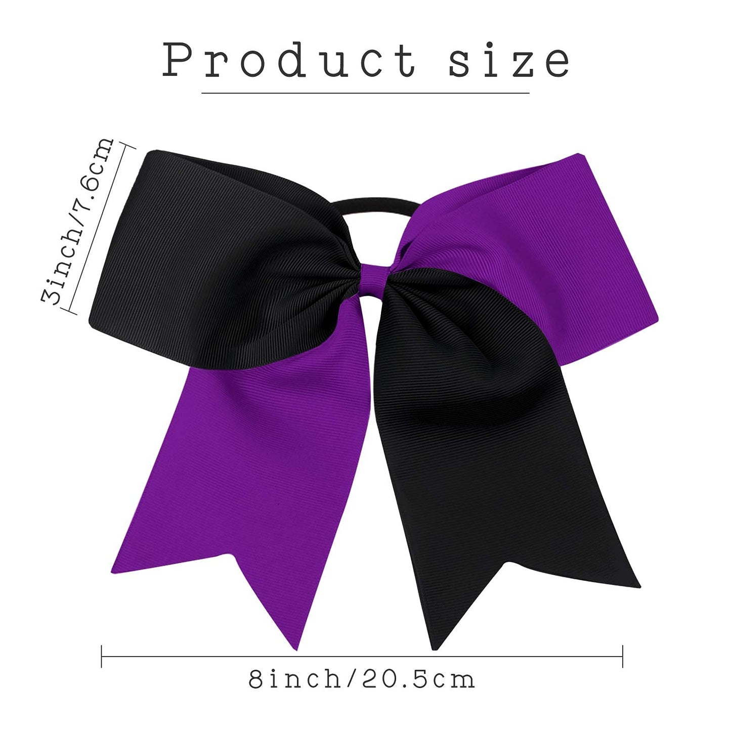 16PCS 8" Large Cheer Hair Bows Ponytail Holder Elastic Band Handmade for Cheerleading Teen Girls College Sports (Black/Purple, 16 Count (Pack of 1))