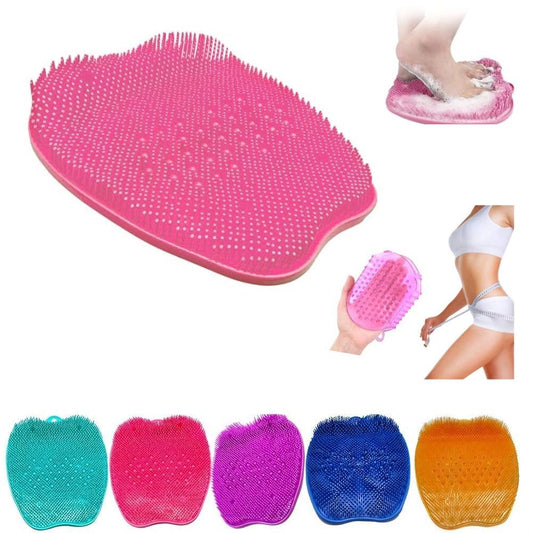 2Pcs Shower Foot Massager Scrubber Mat + Silicone Body Scrubber Exfoliating Glove,Non-Slip Back Massage Pad,Bathroom Wash Foot Mat Exfoliating Dead Skin Foot Brush Shower Non-Slip Mats (Pink+Pink)