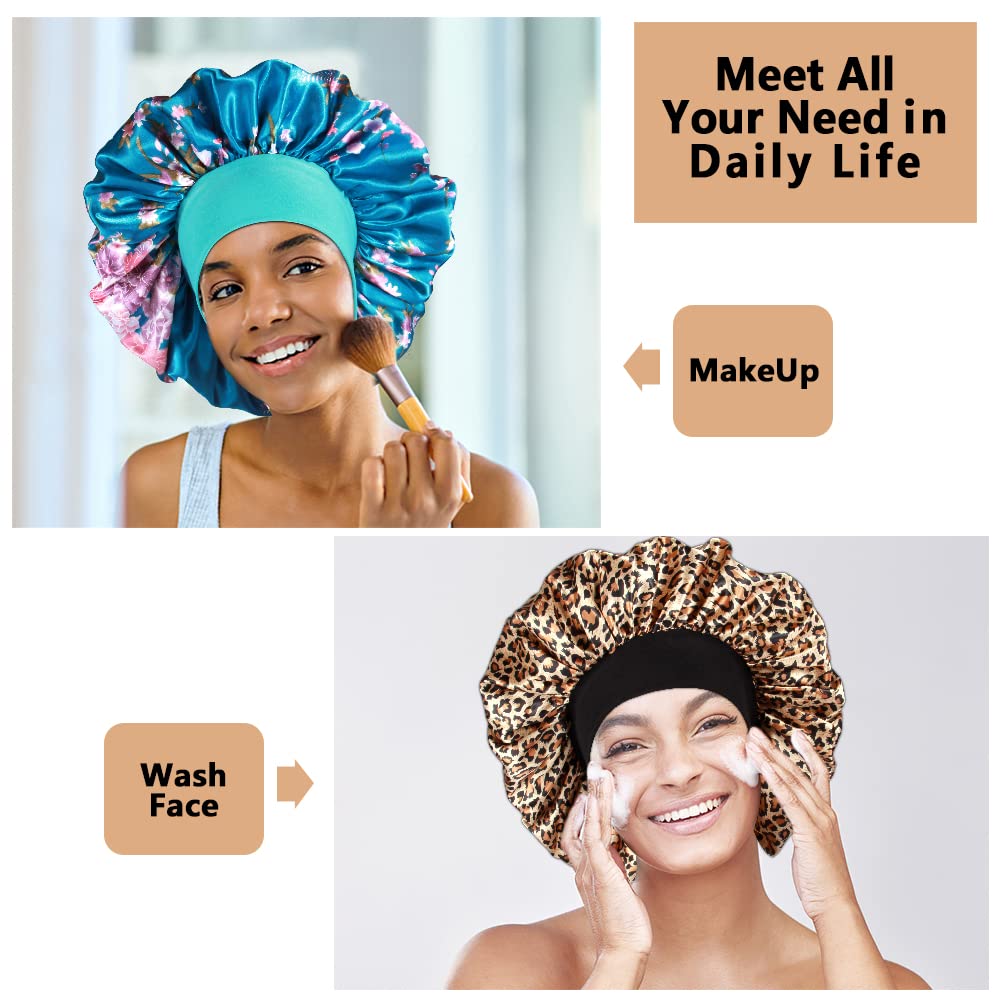 3PCS Extra Large Satin Bonnets for Sleeping, Hair Bonnets for Black Women Braids Curly Hair, D