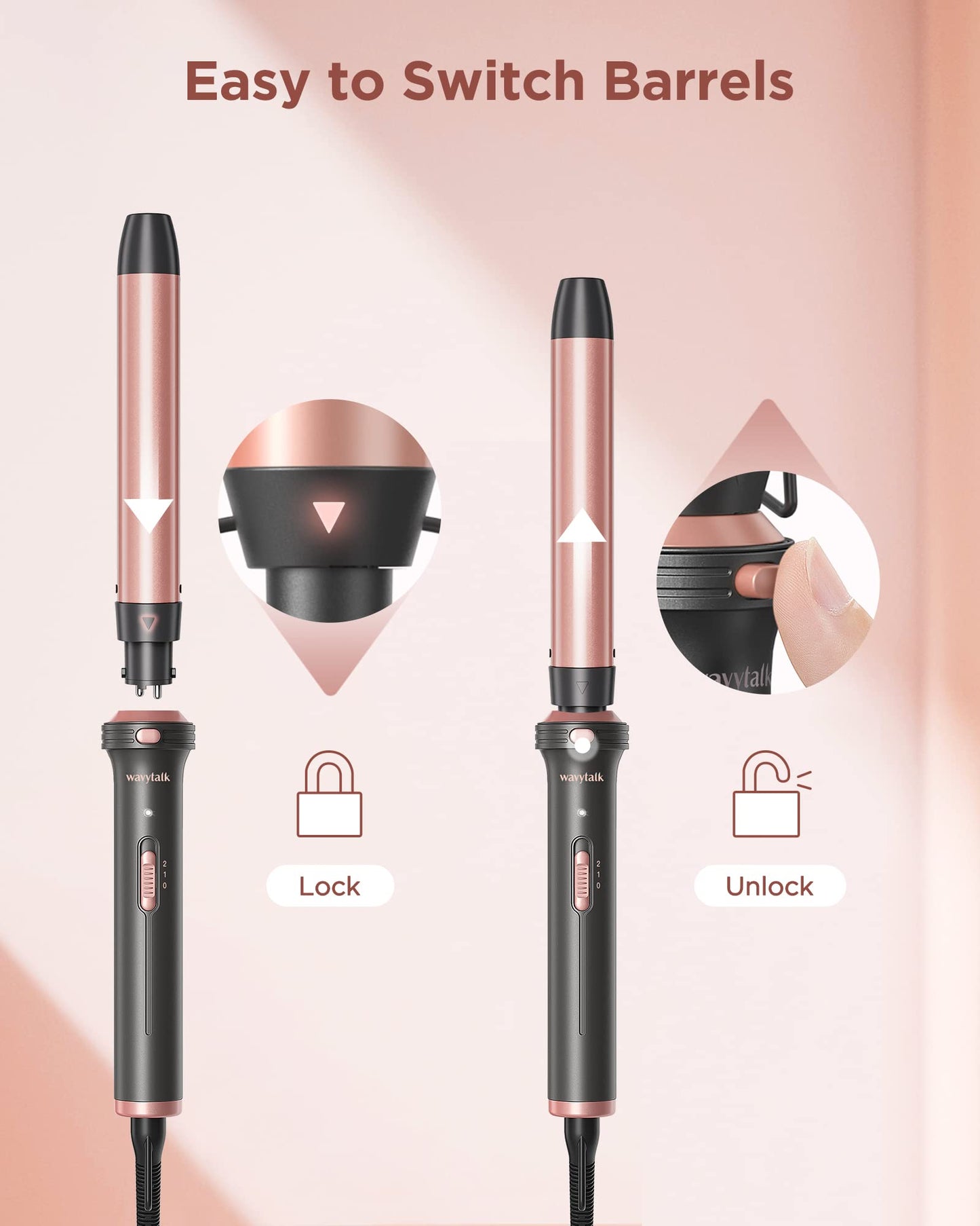 Wavytalk 5 in 1 Curling Iron Set + 1 Inch Negative Ion Flat Iron Hair Straightener (Purple)