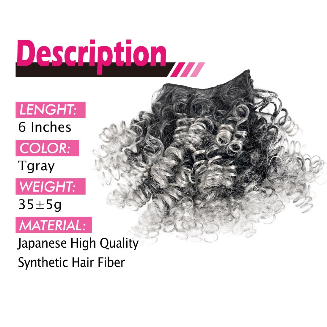 UAmy hair Spring Curl Bangs for Black Women Replaceable Curly Bangs with 2 BB Clips in Hairpieces Synthetic Curly Bangs for Daily Wear(T1B/Gray)