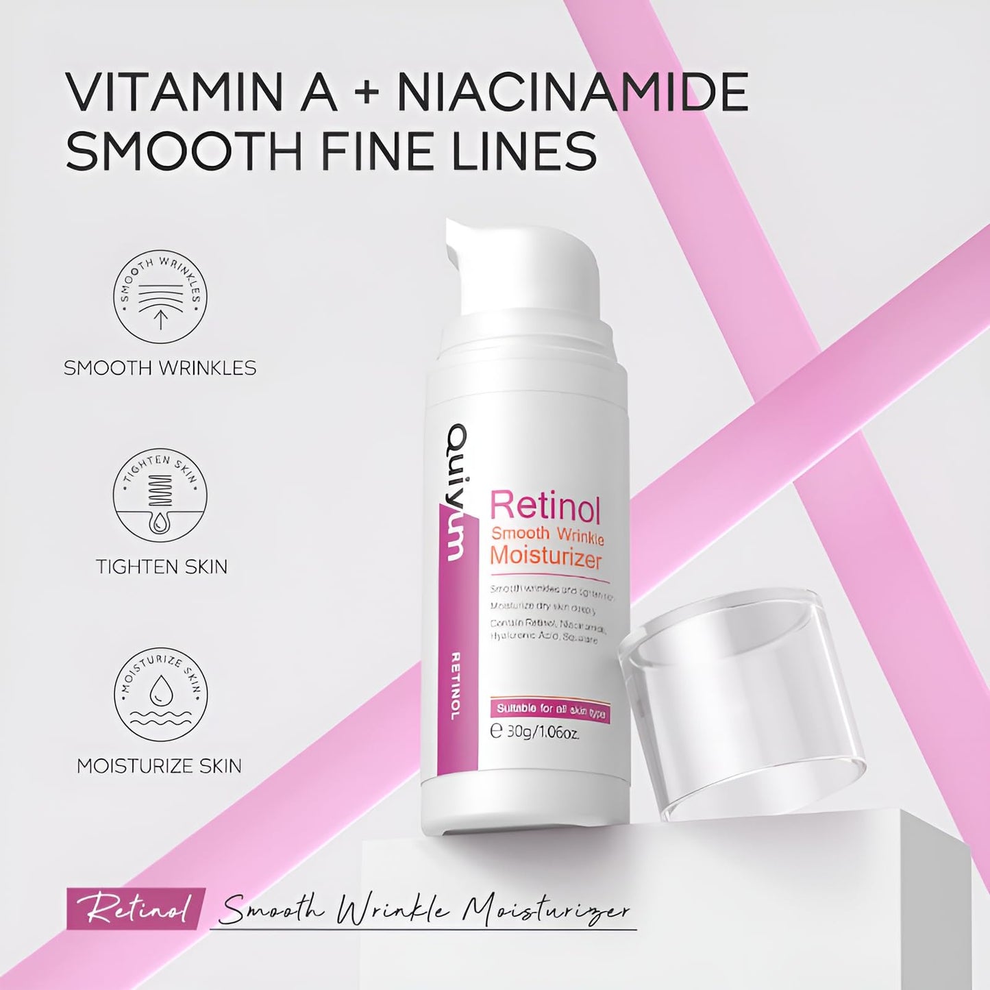 QUIYUM Retinol Cream for Face, Anti Aging Face Moisturizer with Hyaluronic Acid, Rapid Wrinkle Repair, Day & Night Cream Serum for Women, Reduce Fine Lines, Wrinkles & Dark Spots 1.06oz, 2Pack