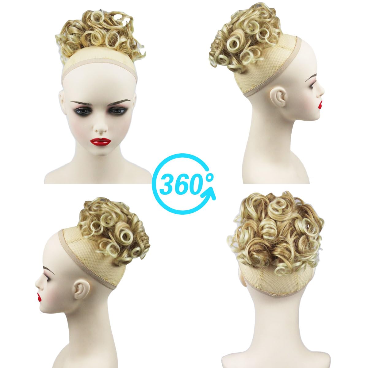 shufang Messy Bun Hair Piece for Women Hair Bun Hair Pieces for Women Elastic Drawstring Loose Curly Bun Hair Piece for Women Short Curly Ponytail Extensions (Pack of 2, 27/613)