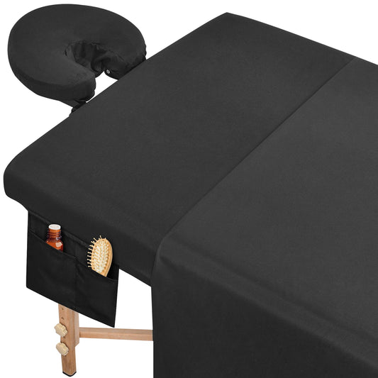 6 Sets Microfiber Massage Table Sheets Set, Massage Sheet Set with Storage Pocket Include Massage Table Cover, Massage Fitted Sheet, Massage Face Rest Cover for Beauty Salon Spa Hair Salon (Black)
