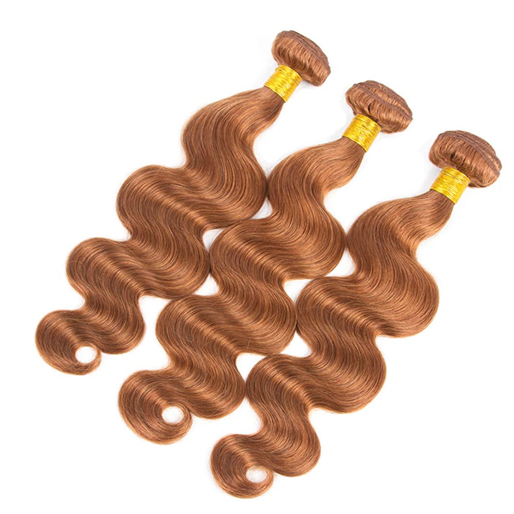 #30 Brown Body Wave Bundles Human Hair Light Brown Body Wave Bundles Color 30 Brown Human Hair Bundles Double Weft Brazilian Human Hair Wet and Wavy Extensions 24 26 28 inch 3 Bundles
