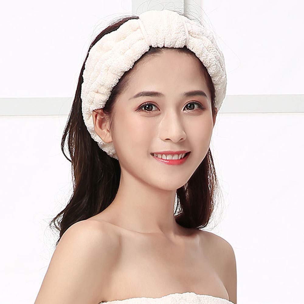 AIYAYI Spa Headbands,Soft coral fleece Makeup Headbands skincare headbands Adjustable Hair Band Cosmetic Headband for washing face, 2 Pack… (white)