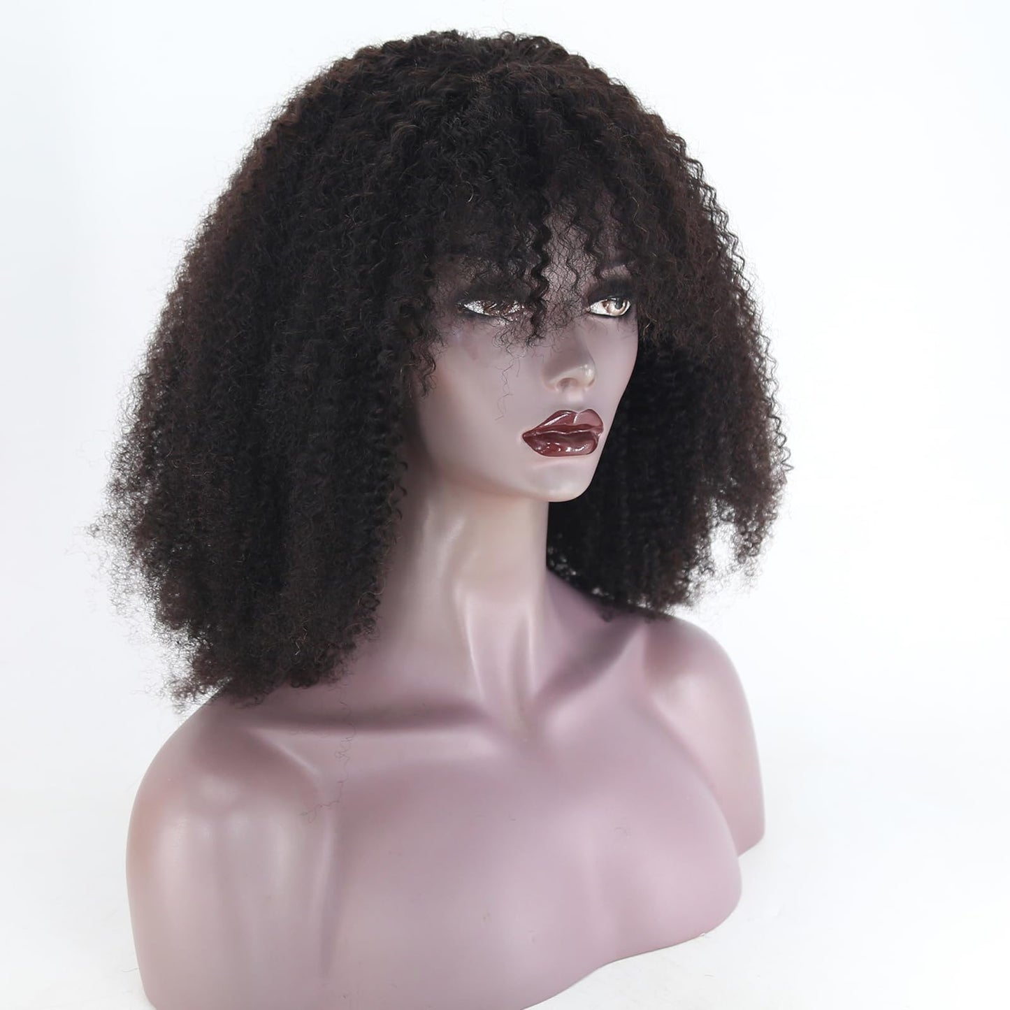 zigzag hair Afro Kinky Curly Wig with Bangs Human Hair, Natural Hair Wig for Black Women 210% Density Full Machine Made Wig 4B 4C Short Curly Bang Wig (16 Inch)