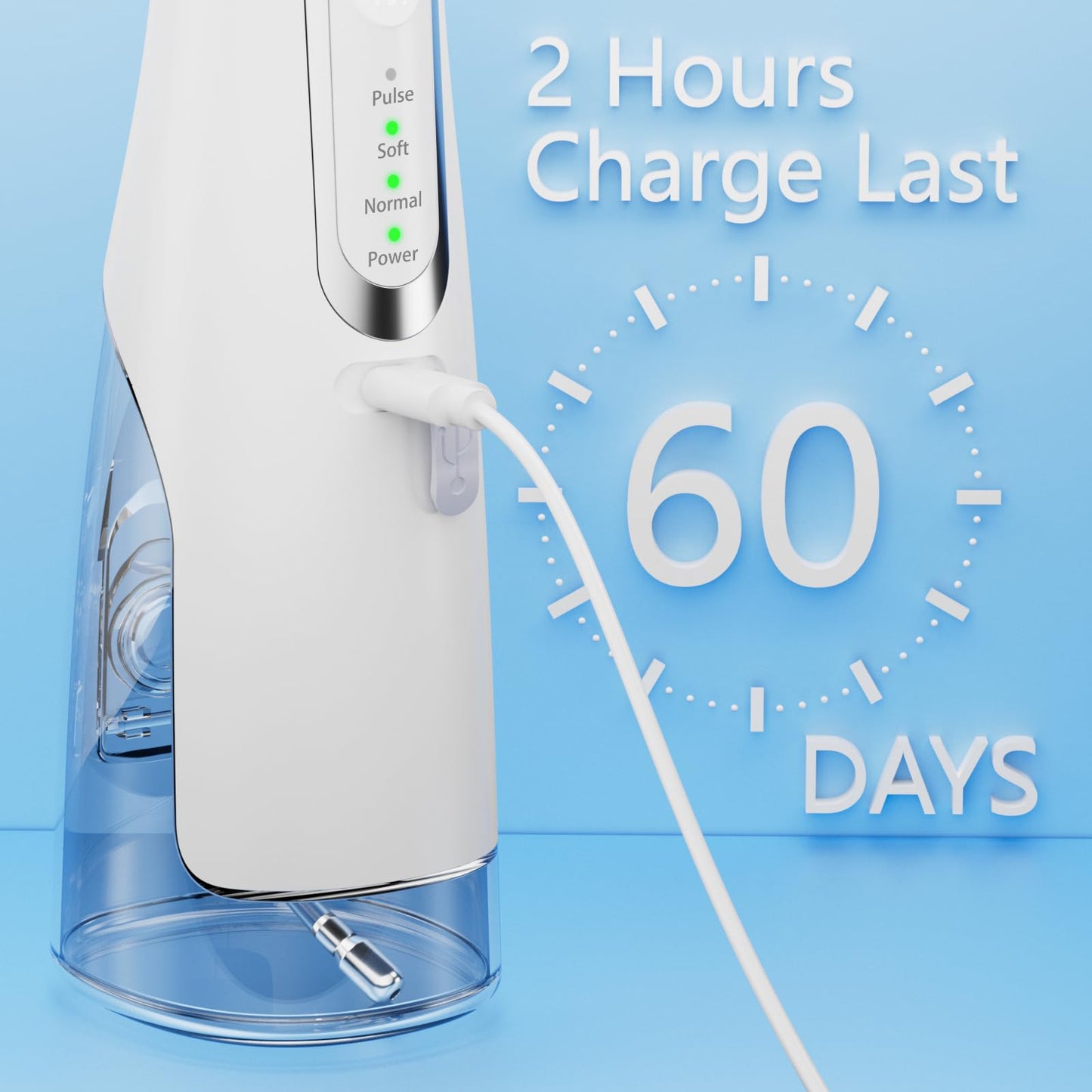 Water Flosser for Teeth Cleaning 4 Modes Rechargeable Oral Irrigator 4 Tips Powerful Battery Life Water Dental Picks IPX7 Waterproof 310ML Water Tank (White)