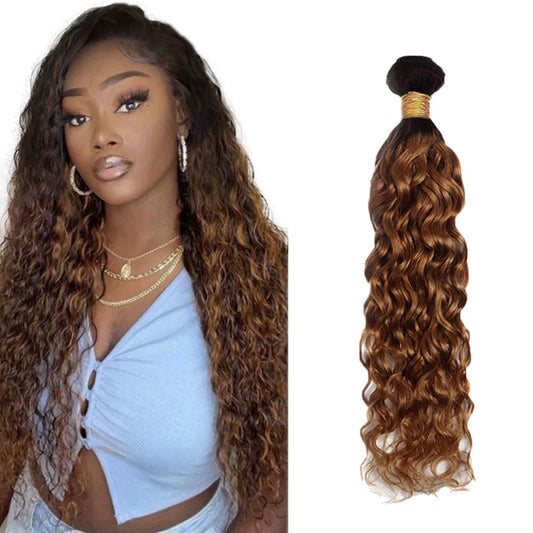 1b/30 Human Hair Bundles Ombre Water Wave Human Hair Bundles 24 Inch Color #30 Water Wave 1 Bundle Brazilian Remy Hair Extensions Light Brown Bundle Human Hair Weave
