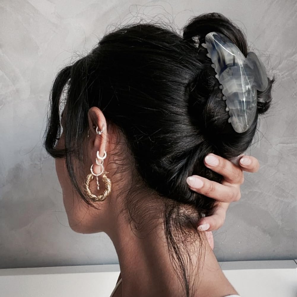 Women's Large Non-Slip Metal Hair Clips, 6Pcs Sparkly Flower and Mermaid Jaw Clips for Strong Hold (Grey-5pcs)