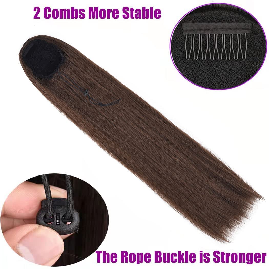 26 Inch Long Straight Hair Ponytail Extension Synthetic Hairpiece Ponytail 2 Clips in Straight Hair Extensions 130g/Piece Straight Hair Drawstring Ponytail For Ladies Straight#8/10