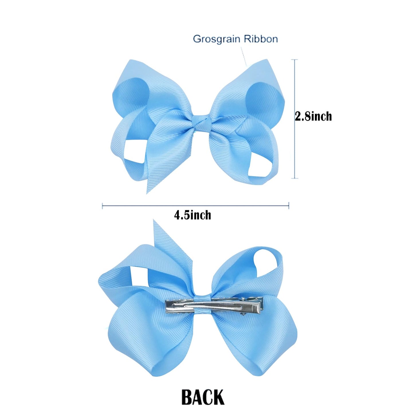 4.5" Alligator Hair Clips with Grosgrain Ribbon - Solid Color Girls' Toddler Hair Accessories (Blue)