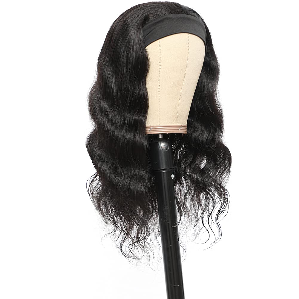 Amella Hair Body Wave 18" Human Hair Headband Wig for Black Women Glueless None Lace Front Wigs 8A Brizilian Virgin Hair Machine Made Headband Wigs Human Hair 150% Density