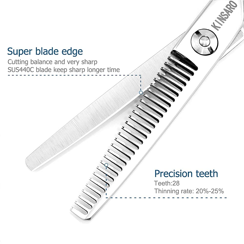 5.5" Barber Scissors Set Hair Scissors Professional Hair Shears Cutting Shears Japan 440C Thinning Shears Convex Blades Kinsaro