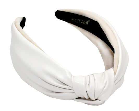 YETASI Headbands Women Off-White Leather, Headbands Girls Headbands Trendy, Womens Headbands are Knotted Headbands for Women's Hair, Cute Headbands for Women, Top Knot Fashion Designer