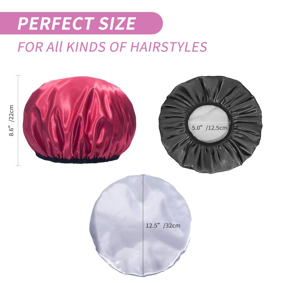 Aquior Shower Caps, Extra Large for Women Long Hair, Double Layer Waterproof Reusable Hair Cap 4 Pieces