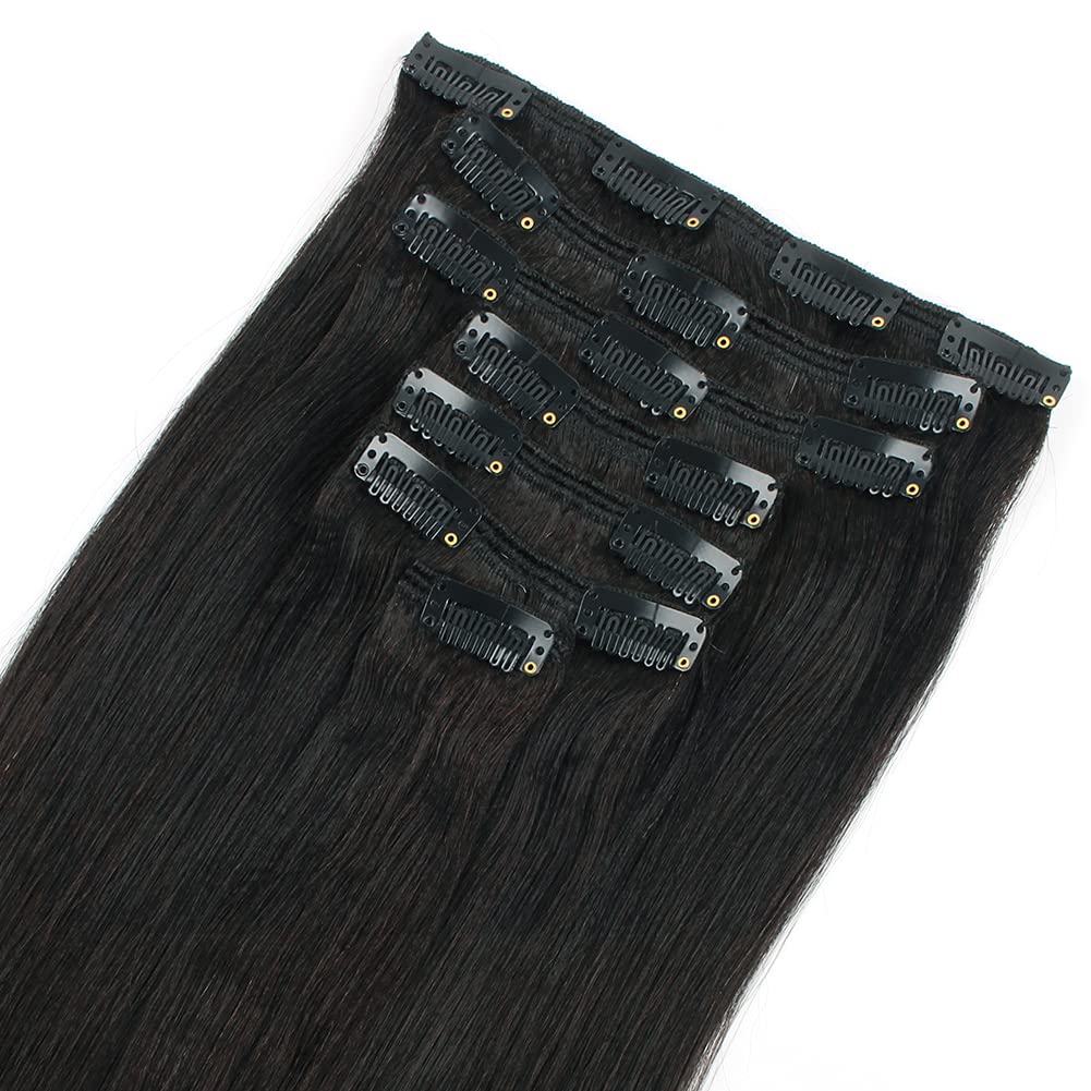 Yuniffe Yaki Straight Clip in Hair Extensions for African American Relaxed Hair Yaki Clip in Hair Extensions Human Hair for Black Women 7Pieces/Set 120 Gram 20 Inch