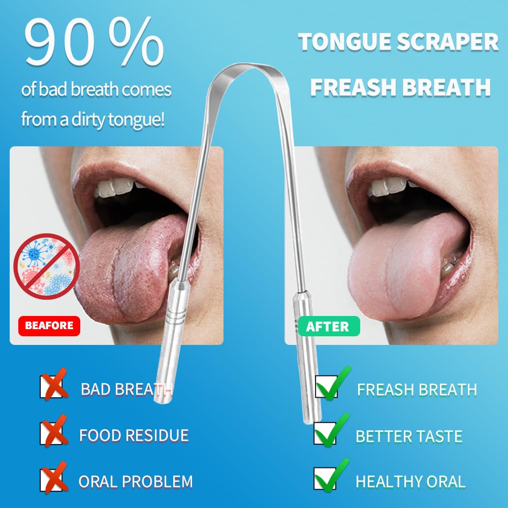 Tongue Scraper for Adults kids Medical Grade Stainless Steel Tongue Cleaner for Oral Hygiene Bad Breath