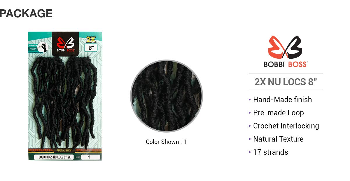 Bobbi Boss Crochet Braids African Roots Braid Collection 2X Nu Locs 8" (3-PACK, 99J)