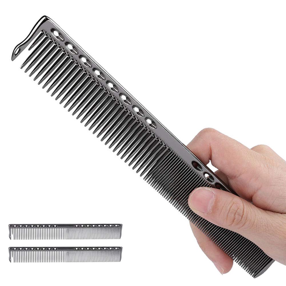 2pcs Metal Barber Combs, Black Professional Stainless Steel Hair Styling Combs Cutting Hair Comb Salon Hairdressing Comb Detangler Comb