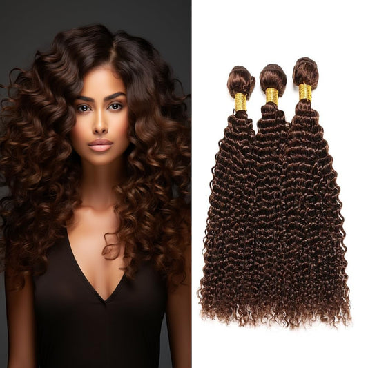 #4 Human Hair Loose Deep Wave Bundles Dark Brown Curly Weave Human Hair Bundles Double Weft Brazilian Remy Hair Extensions Wet and Wavy Bundles Silky Soft for Black Women(20 20 20 Inch 3 Bundles)