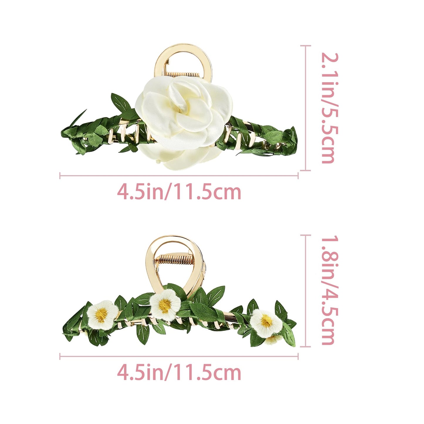 Yonchic 2-Piece Multiple Shapes Metal Hair Clips, Camellia Flower Hair Claws for Thin/Medium Thick Hair, Elegant Rose Barrettes Strong Hold Hair Clamps Non Slip Cute Fabric Hair Accessories