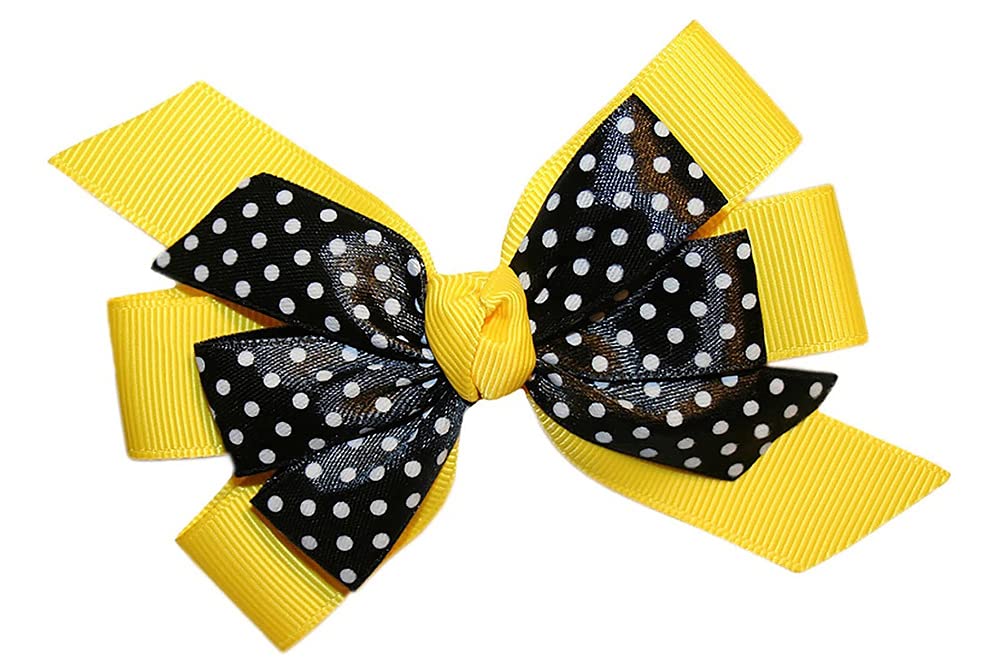 WD2U Girls 4.5" Black Dotted Grosgrain Boutique Hair Bow Alligator Clip (Apple Green)