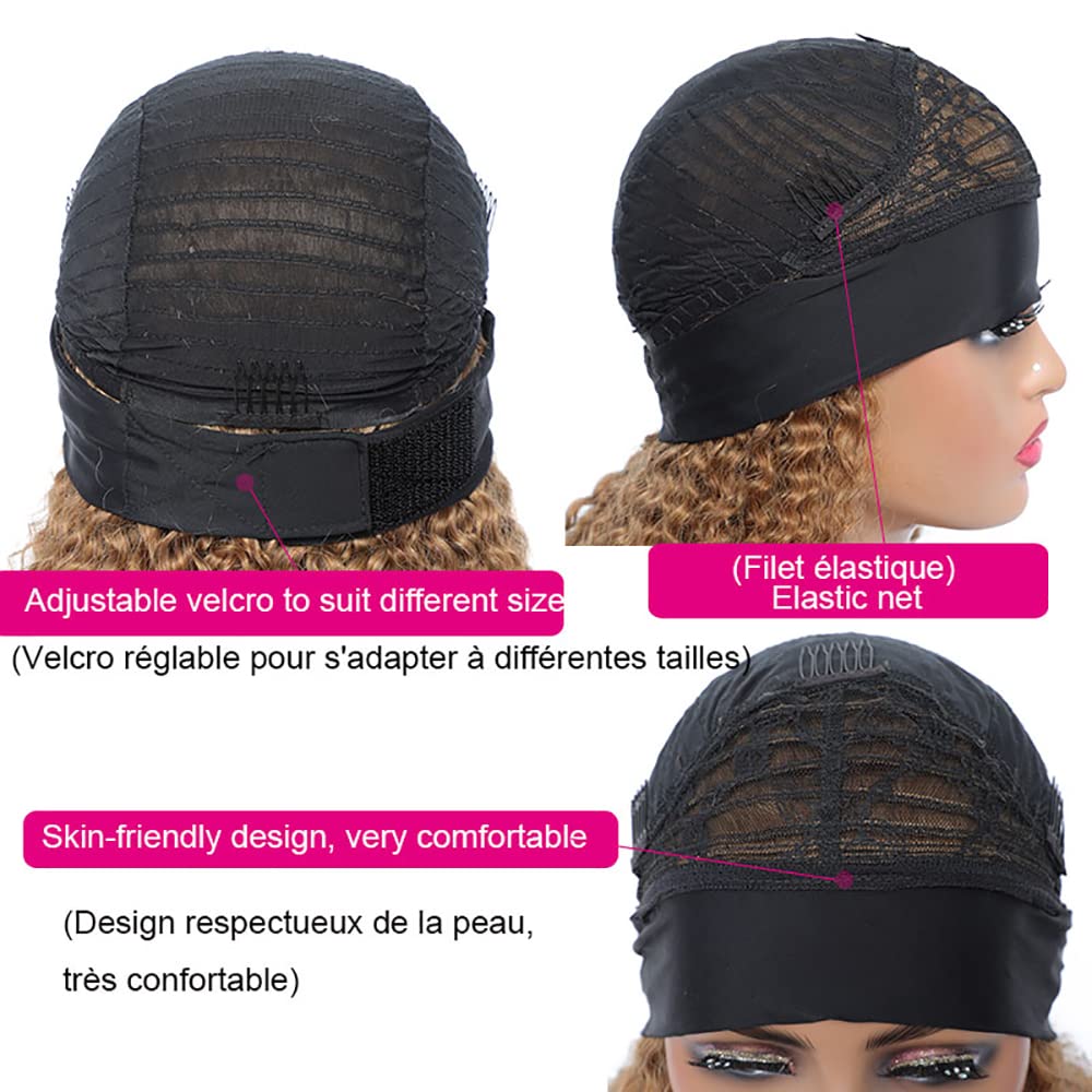 YiweYowe 22 Inch Ombre Headband Wig Human Hair Blonde 1b27 Colored Glueless No Lace Wig 150% Density Brazilian Virgin Hair Machine Made Wig 1B27 Curly Wave Honey Blonde Wig Human Hair