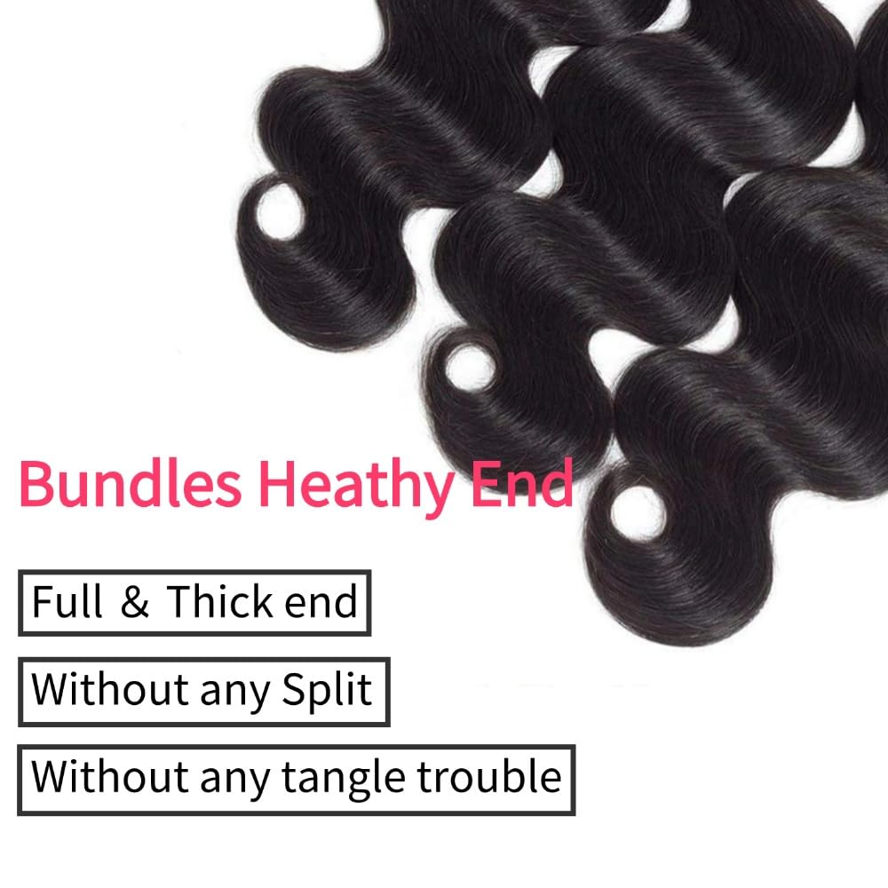 Body Wave Bundles Human Hair 12 14 16 Inch Brazilian Body Wave Human Hair 3 Bundles Natural Black Virgin Human Hair Extensions Unprocessed Wavy Human Hair Bundles for Women