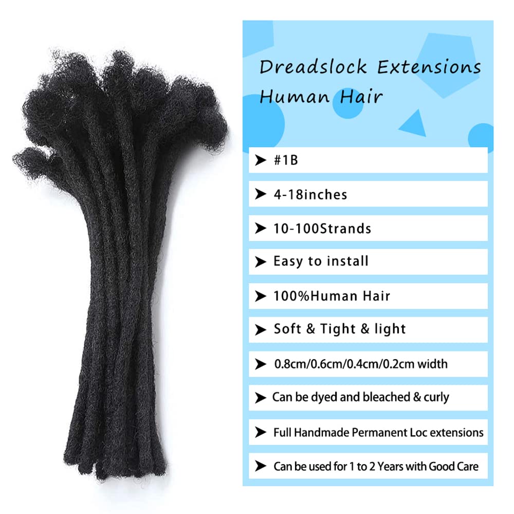 0.8cm Thickness 6 Inch Dreadlock Extensions Human Hair 60 Strands 100% Real Human Hair for Man/Women Full Head Handmade Loc Extensions Bundles Can Be Bleached Dyed Curled Twisted