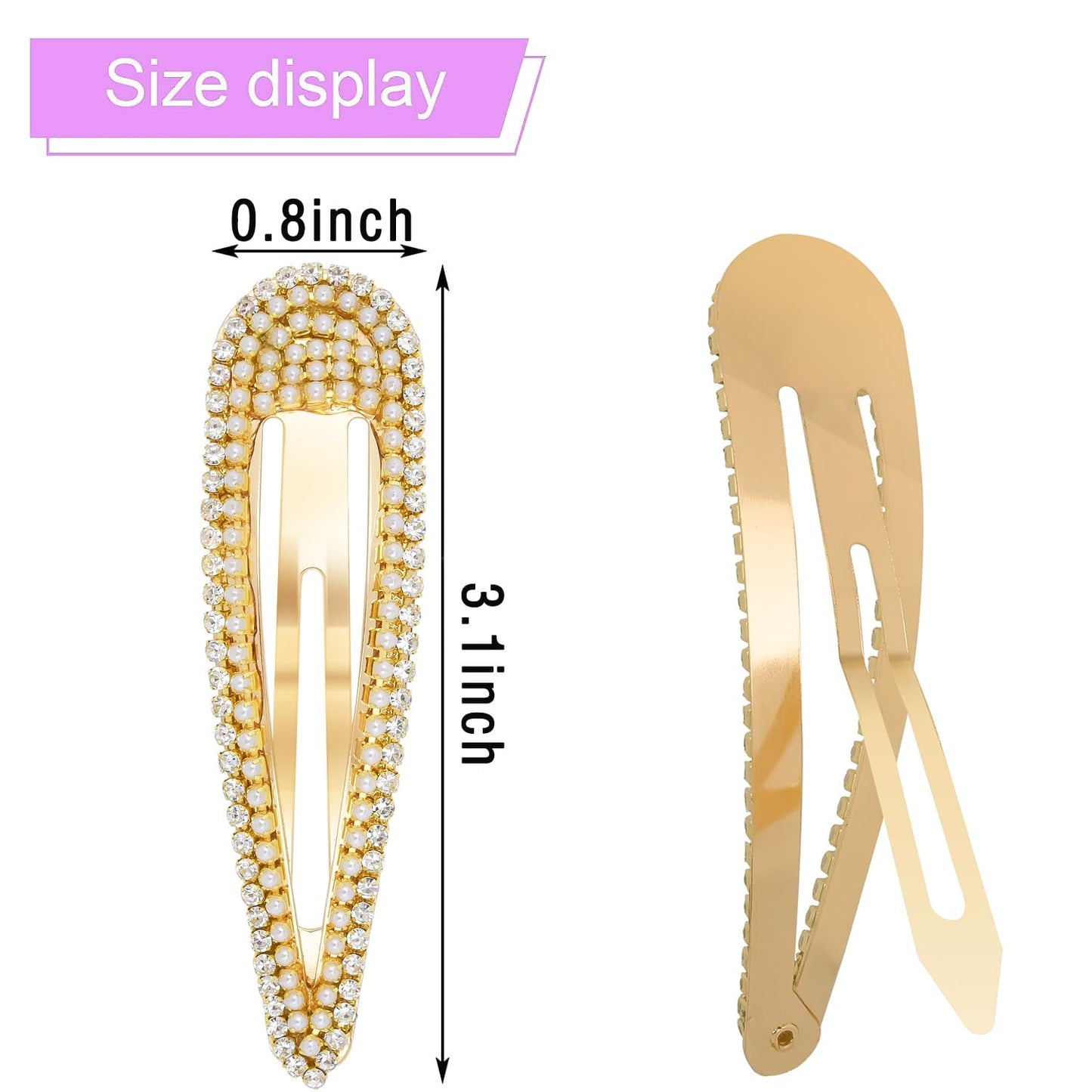 4Pcs Rhinestone Snap Hair Clips, Water Drop Crystal Snap Hair Barrettes, Glitter Shining Metal Snap Hair Clips, Glittering Hairpins Headwear Hair Accessories for Girls Women