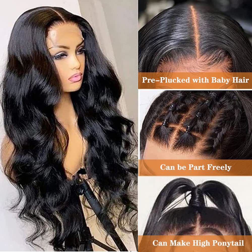 YOUFA Body Wave Lace Front Wigs Human Hair 13x4 HD 180% Density Lace Frontal Glueless Wigs for Women Human Hair Pre Plucked Bleached Knots With Baby Hair (22 inch)