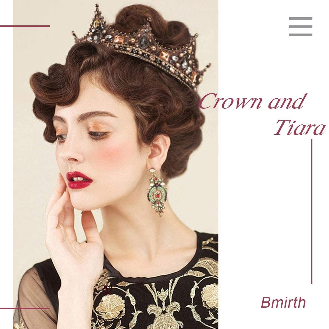 Bmirth Wedding Crown and Tiara Gold Crystal Bridal Princess Queen Crown Baroque Rhinestone Tiaras Hair Accessories for Women and Girls (style 4)