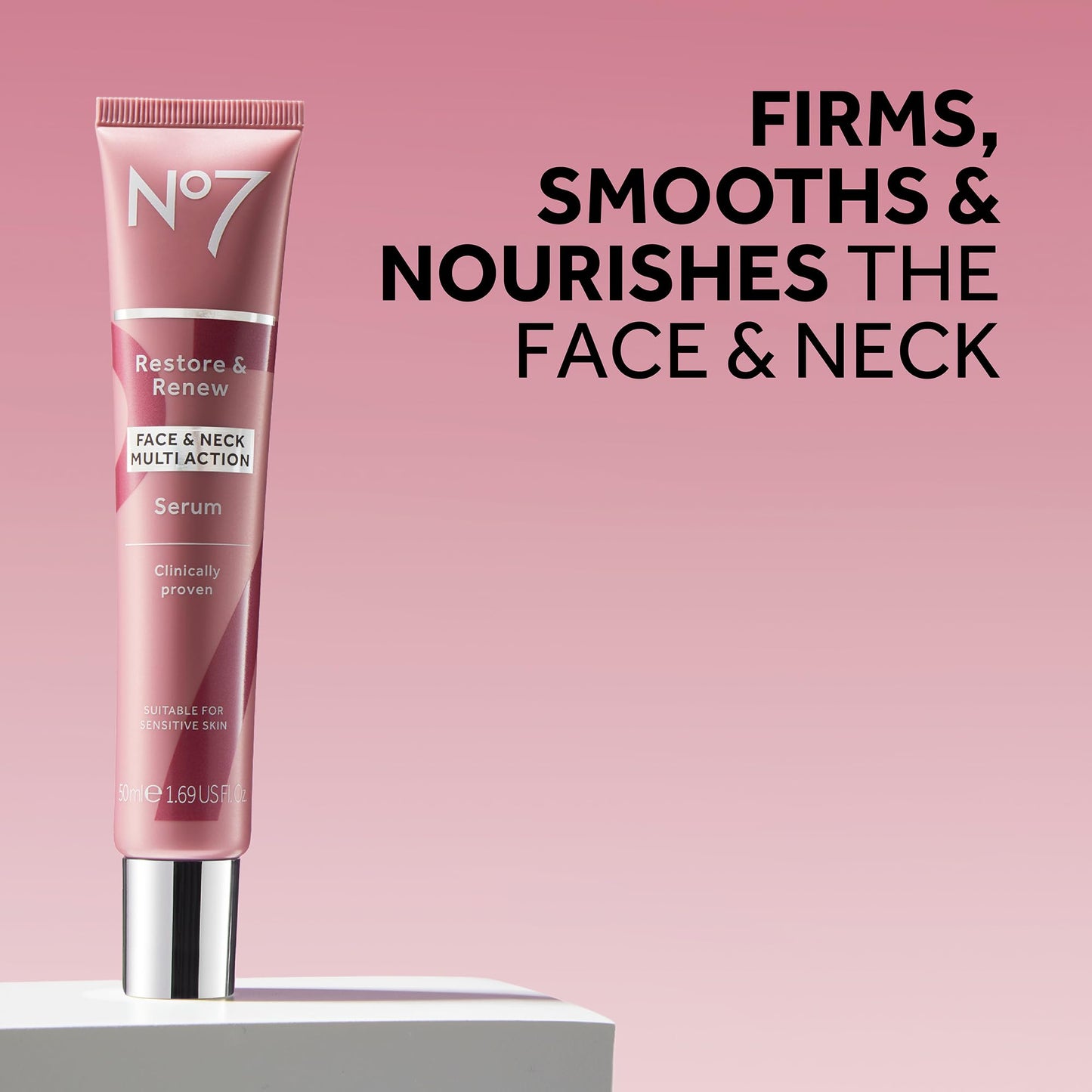 No7 Restore & Renew Multi-Action Face & Neck Serum - Anti Aging Serum for Deep Wrinkle Repair - Collagen Infused Face Serum with a Hydrating Blend of Hibiscus Peptides & Hyaluronic Acid (2.5 Fl Oz)