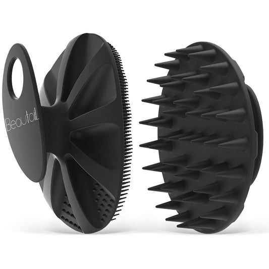BEAUTAIL 1 Pack Silicone Body Scrubber Bath Shower Brush and 1 Pack Silicone Scalp Massager Shampoo Brush, Black