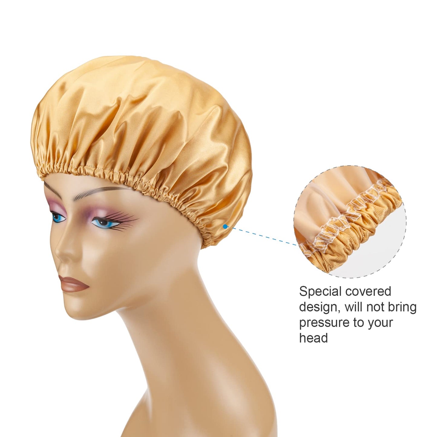 AmazerBath 4-Pack Shower Caps for Women, Double Waterproof Layers Bathing Shower Hat Hair Protection EVA Reusable, Medium Size - Ocean Blue, Light Purple, Gold, Rose Red