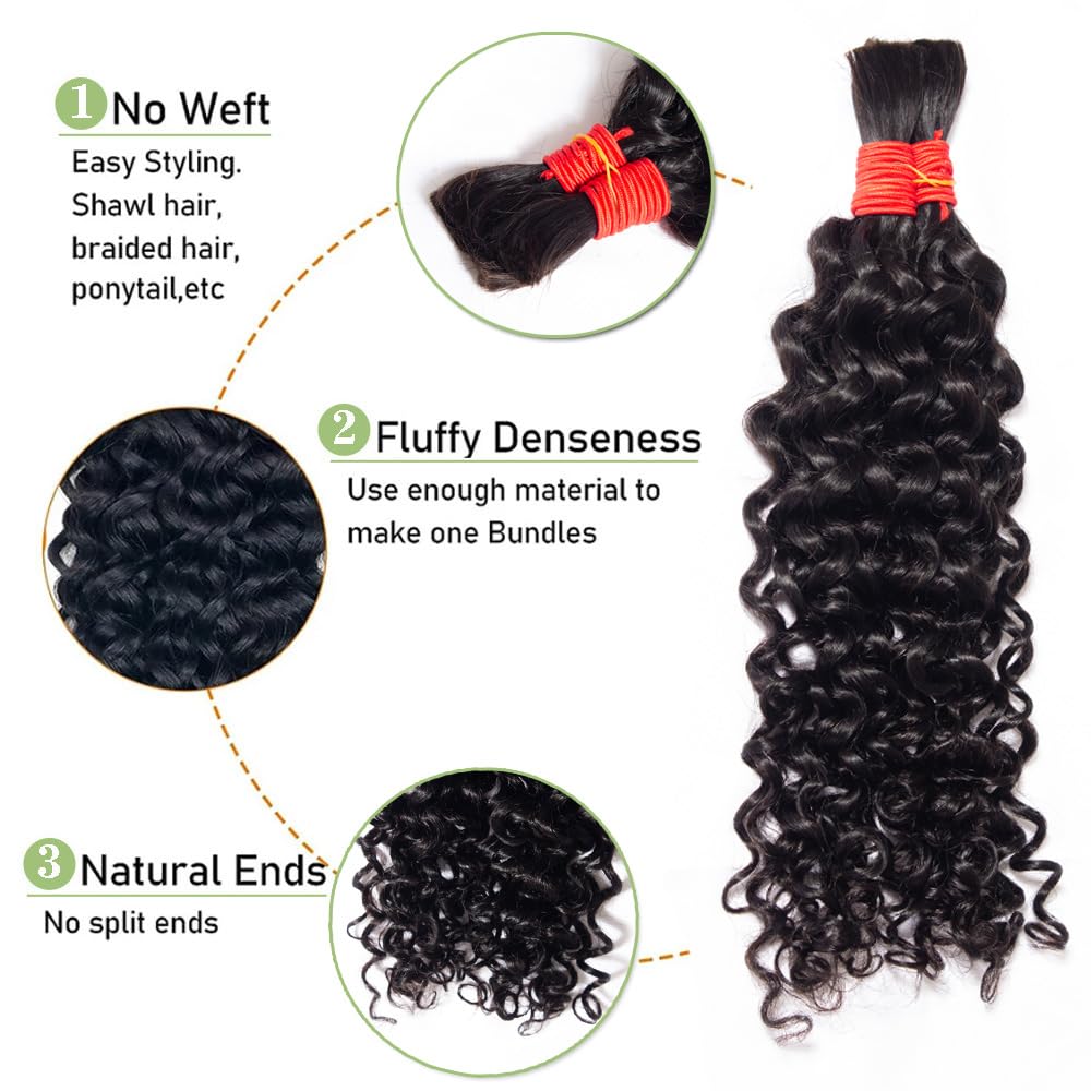 YOMIO Human Braiding Hair Water Wave Bulk 28 Inch 100g (1Pack-2Bundles) Human Hair for Braiding No Weft Human Hair Bundles for Braiding Wet and Wavy Human Hair Braiding Hair for Boho Braids