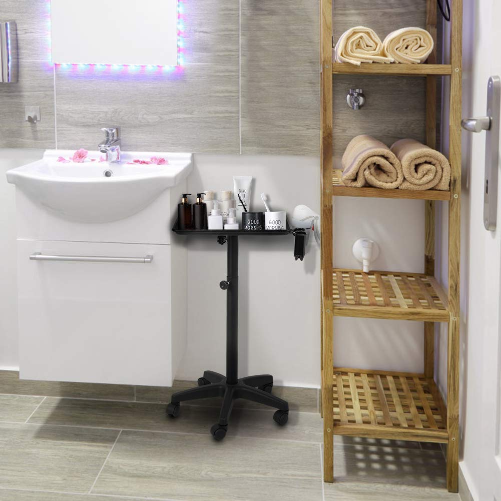 Aluminium Hair Salon Instrument Tray, Tattoo Workstation Rolling Tray Station, Adjustable Height Trolley Beauty Hair Stylist Storage Trolley for Salon Beauty Spa Tattoo with 2 Cups and 1 Metal Ring