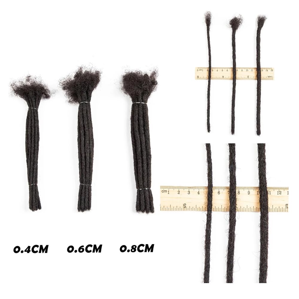 0.8cm Thickness 6 Inch Dreadlock Extensions Human Hair 60 Strands 100% Real Human Hair for Man/Women Full Head Handmade Loc Extensions Bundles Can Be Bleached Dyed Curled Twisted