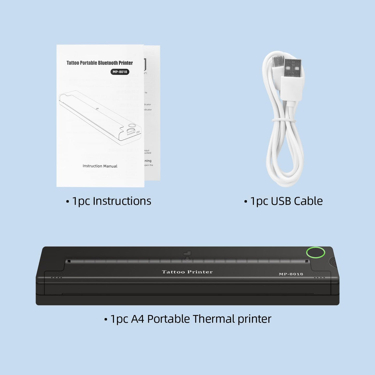 ATOMUS Mini Portable Tattoo Transfer Machine Thermal Printer Power Storage Machine for Thermal Paper and Tattoo Transfer Paper MP-8018