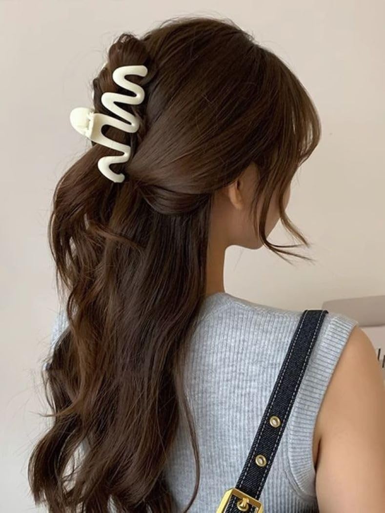 4Pcs Wavy Claw Clips for Women Large Hair Clips for Thick Hair Matte Hair Clip Claw for Women's Hair Cute Non Slip Claw Hair Clip Fashion Hair Accessories