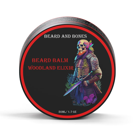Beard and Bones 50ml Beard Balm For Men Beard Conditioner with Shea Butter, Jojoba Oil, Almond Oil | Nourishing Beard Moisturiser for Coarse Hair | Choice of 6 Scents (Woodland Elixir)