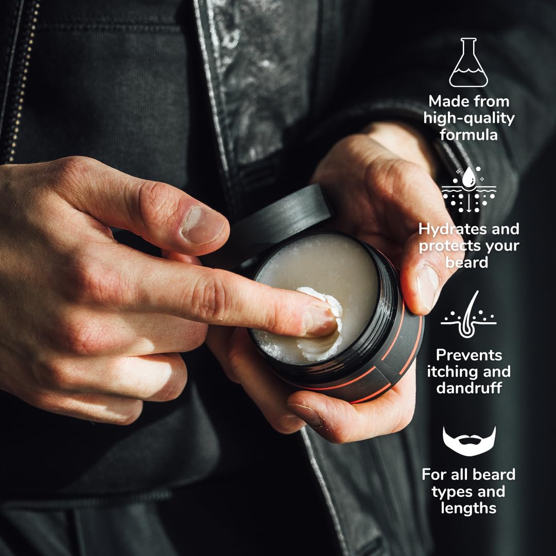 Beard and Bones 50ml Beard Balm For Men Beard Conditioner with Shea Butter, Jojoba Oil, Almond Oil | Nourishing Beard Moisturiser for Coarse Hair | Choice of 6 Scents (Woodland Elixir)