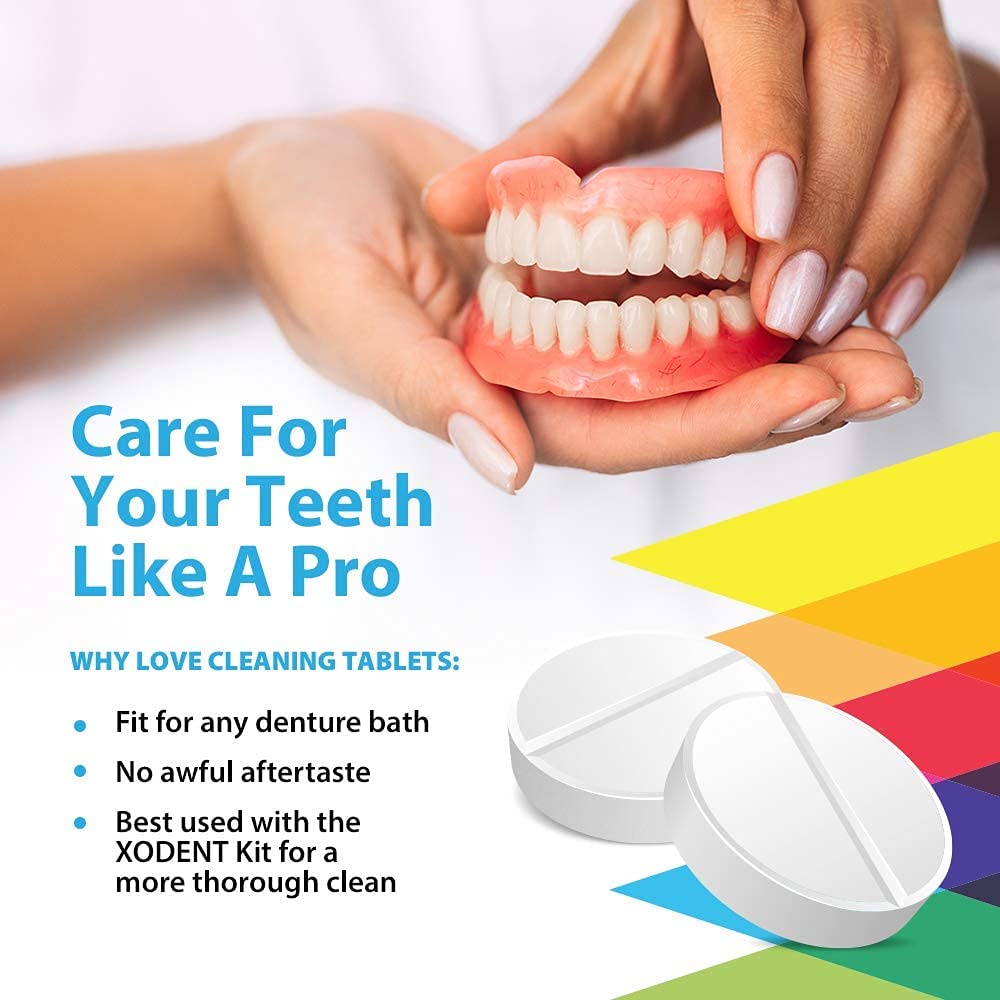 XODENT PREMIUM Denture Cleaning Kit | 2x Denture Cleansing Baths | 2x Strainer Baskets | 2x Soft-Bristle Brushes | 390x Denture Cleaning Tablets | Denture Cleaners