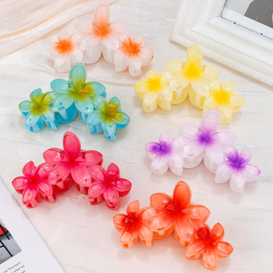 Ahoney 6PCS Flower Claw Clips Cute Hair Clips for Women Strong Hold Arcylic Nonslip Hawaiian Flower Hair Clips Beach Hair Accessories for Women Girls Holiday Gifts (Hawaiian)