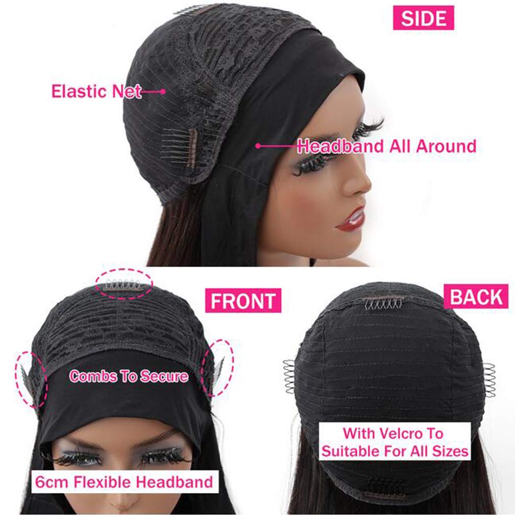 Amella Hair Body Wave 18" Human Hair Headband Wig for Black Women Glueless None Lace Front Wigs 8A Brizilian Virgin Hair Machine Made Headband Wigs Human Hair 150% Density